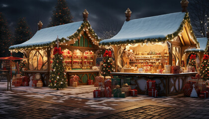 christmas market with christmas decorations and gifts