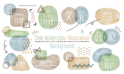  水彩で描いた手書きのタイトル背景パーツセット、ラベル、重要ポイント、かわいいタイトルに最適