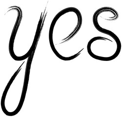 the word yes is written by hand with a brush stroke