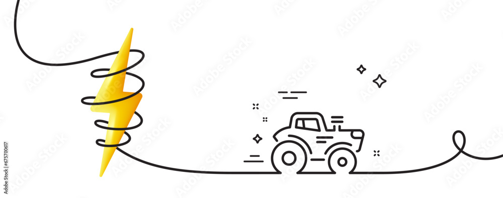 Aufkleber Tractor transport line icon. Continuous one line with curl. Agriculture farm vehicle sign. Tractor single outline ribbon. Loop curve with energy. Vector