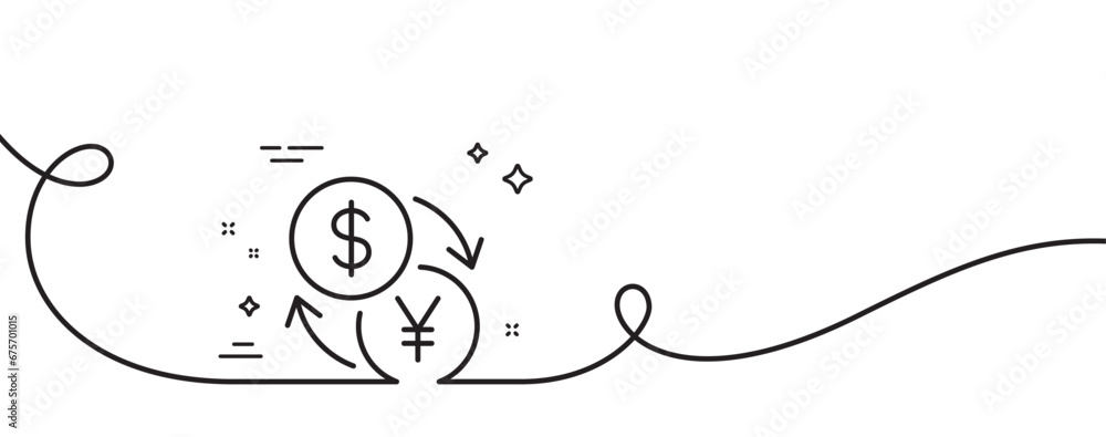Poster currency exchange line icon. continuous one line with curl. dollar to yen money sign. convert curren