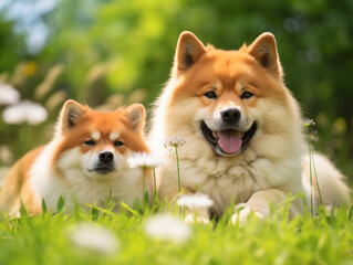 two dogs playing in grass