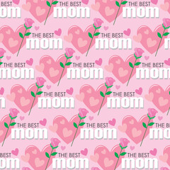 mother's day seamless background with hearts, flower and text