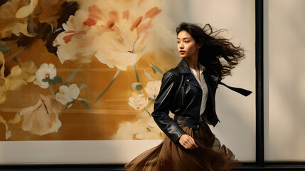 side view candid shot of a  supermodel walking on the street