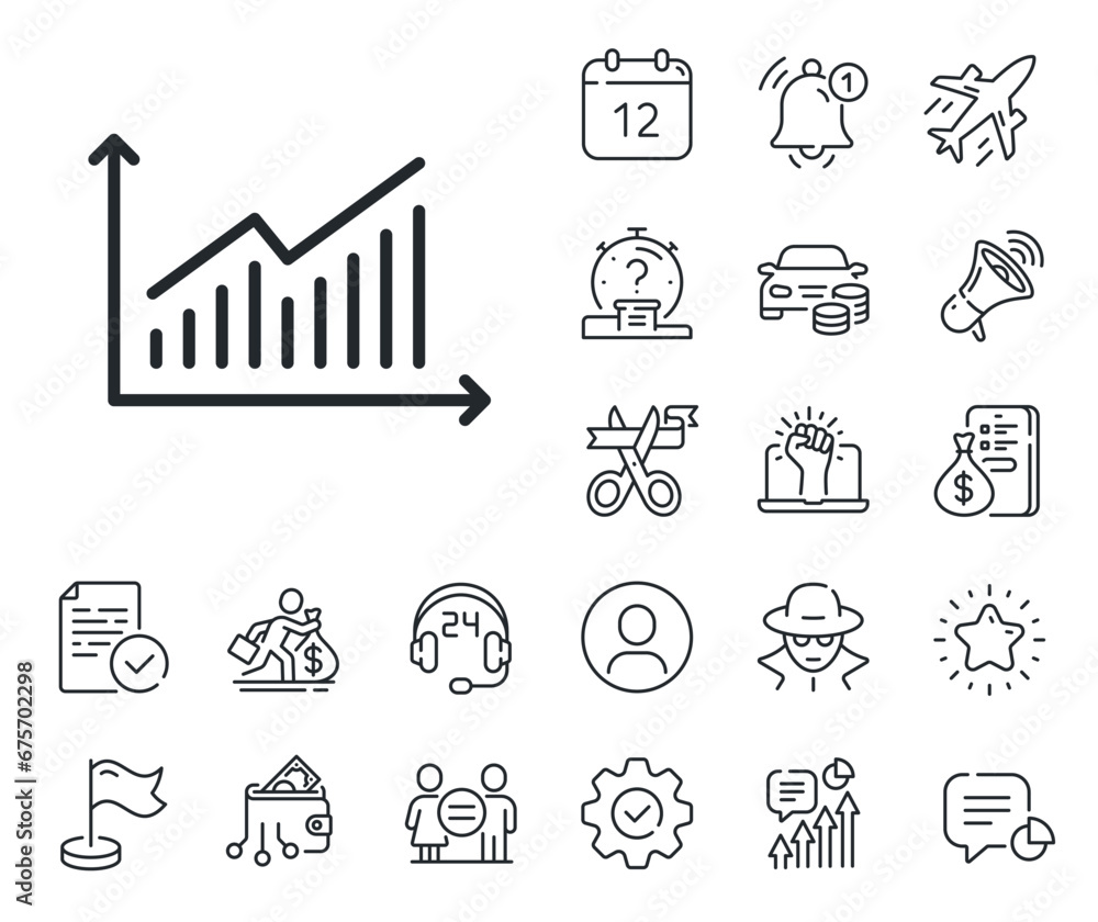 Poster report graph or sales growth sign. salaryman, gender equality and alert bell outline icons. chart li