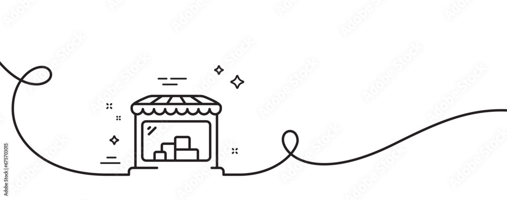 Poster market line icon. continuous one line with curl. wholesale store sign. retail marketplace symbol. ma