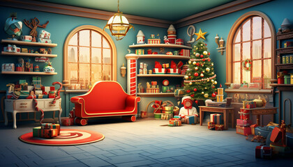 christmas shop with santa claus and presents