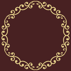Oriental golden round frame with arabesques and floral elements. Floral border with vintage pattern. Greeting card with circle and place for text