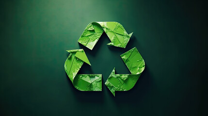 Green triangular Symbol of waste recycling in the style of paper clippings. Ecological concept. The green planet. Earth Day. Mother Nature. Recycling. 