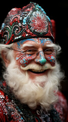 A senior elderly man in face paint