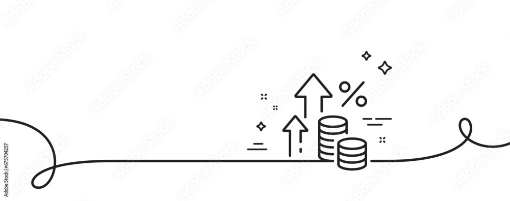 Wall mural Inflation line icon. Continuous one line with curl. Money tax rate sign. Financial interest symbol. Inflation single outline ribbon. Loop curve pattern. Vector