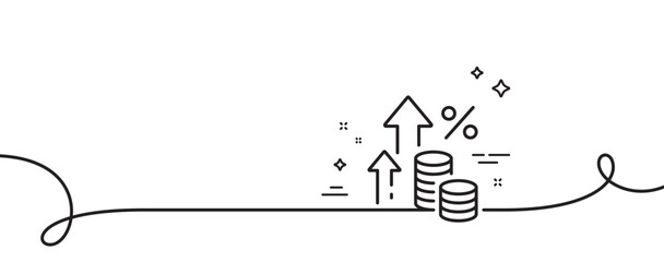 Inflation line icon. Continuous one line with curl. Money tax rate sign. Financial interest symbol. Inflation single outline ribbon. Loop curve pattern. Vector