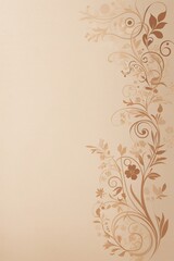 Design elements on a basic beige paper texture background. Background for party, birthday, wedding or graduation invitation card in white color with floral elements in soft art style. Generative Ai.