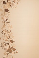 Design elements on a basic beige paper texture background. Background for party, birthday, wedding or graduation invitation card in white color with floral elements in soft art style. Generative Ai.