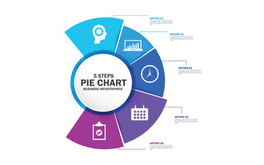 Business infographic pie chart or diagram with five options