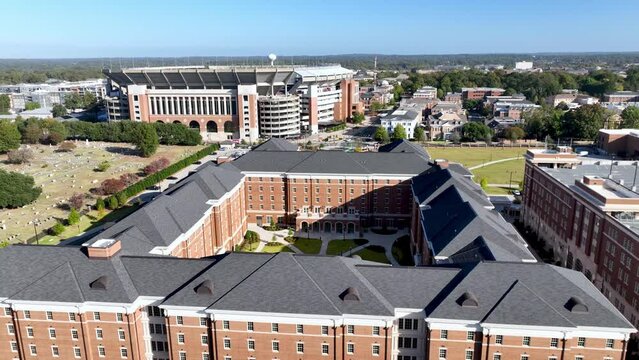 aerial pullout over dorm complex on the university of alabama campus in