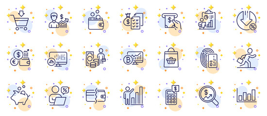 Fototapeta na wymiar Outline set of Business growth, Piggy bank and Accounting wealth line icons for web app. Include Currency audit, Card, Loan percent pictogram icons. Wallet money, Currency rate. Vector