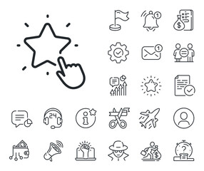 Click rating sign. Salaryman, gender equality and alert bell outline icons. Ranking star line icon. Best rank symbol. Ranking star line sign. Spy or profile placeholder icon. Vector