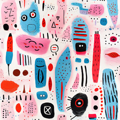 Surreal art abstract cartoon repeat pattern oil on canvas face person psychology
