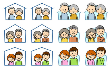 若夫婦、老夫婦、高齢老夫婦アイコンセット