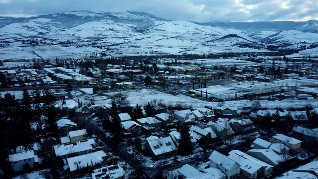 Ashland, Oregon, USA.  On a rare snow day we move over the East end of town.  Moving from Clay St towards Tolman Creek Road, Albertsons, Ashland Street, and the I-5 Exit 14.