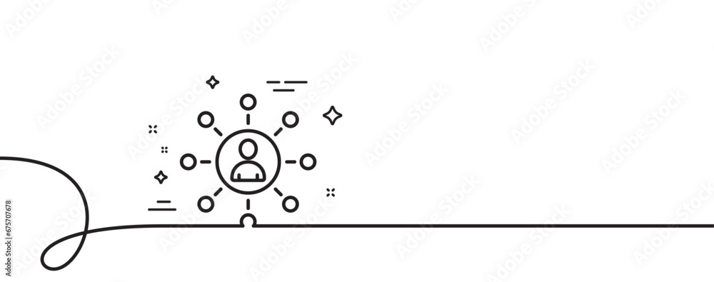 Poster business networking line icon. continuous one line with curl. teamwork or human resources sign. netw