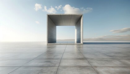 Vast Minimalist Concrete Platform - Serene Outdoor Architectural Space | empty blank area for car presentation
