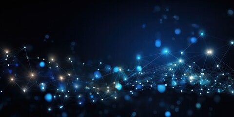 Fototapeta premium An abstract representation of connected dots and lines against a blue background, symbolizing communication and technology networks.