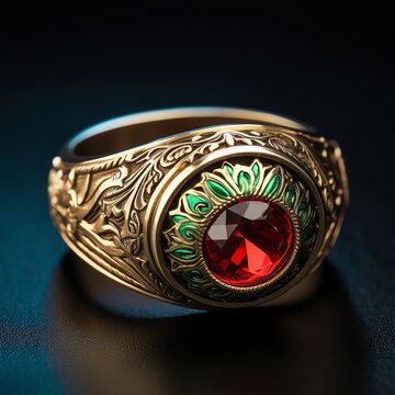 A Gold Ring With A Red Stone