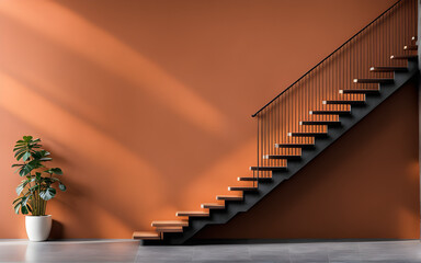 A photo od wall with staircase and handrail - obrazy, fototapety, plakaty