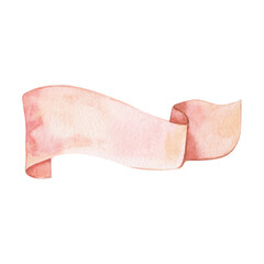Watercolor illustration of pink holiday ribbon with space for text. Hand drawn.