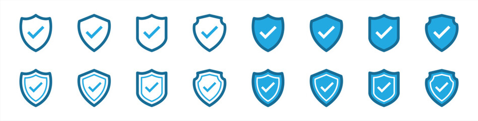 shield mark icon set. protection success, shield approve icon. vector illustration