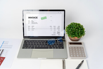 Close-up difference invoices and bills, document and paperwork. Digital Tax E Invoice Online...