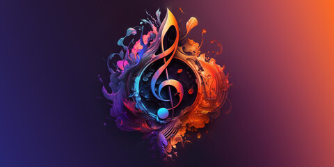 modern and abstract multicolor music background with fluid structure and clef - obrazy, fototapety, plakaty