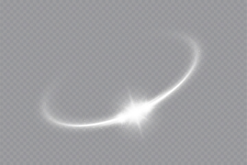 Glowing white spiral. Speed ​​abstract lines effect. Rotating shiny rings. Glowing circular lines. Glowing ring trail. Vector.