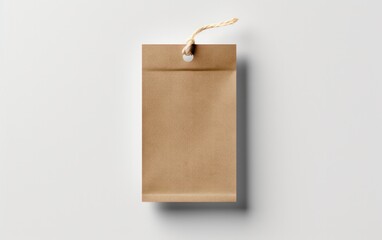 A tea bag with a brown blank label mockup, offering a versatile canvas for branding and product presentation, allowing for customization and creative designs.