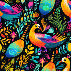 Obraz premium India floral folk art repeat pattern