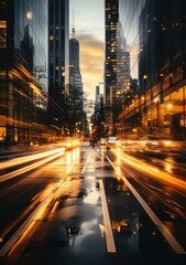 Naklejka premium Creative ultra wide angle photography of New York City streets, high blur, long exposure photography, cinematic