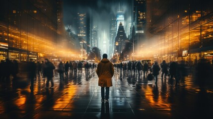 Creative ultra wide angle photography of New York City streets, high blur, long exposure photography, cinematic - obrazy, fototapety, plakaty