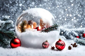 Naklejka na ściany i meble Christmas Holiday background in a snowball. Snowball with christmas on a simple white background