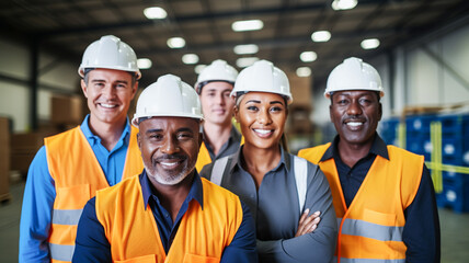 Professional diverse multiethnic warehouse worker team. Industrial people and manufacturing labor concept.

 - Powered by Adobe