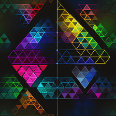 Rainbow kaleidoscopic triangle prisms pyramid cartoon repeat pattern