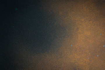 Dark brown grunge background with rust imitation. Free space for text. Top view.