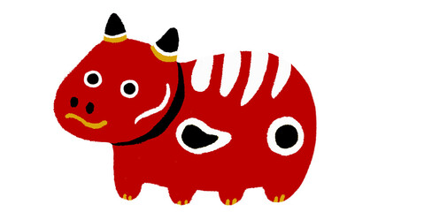 Fototapeta premium Akabeko is a legendary cow from the Aizu region of Japan CUTE cartoon hand drawn 