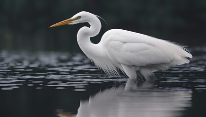 Obraz premium A great egret alongside its reflection in the water