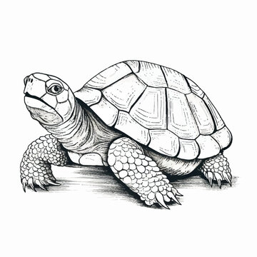 recommend clip art: Illustration of minimalist hand-drawn outline drawing of a turtle, black and white 