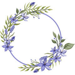 Blue Flower Arrangement Frame Watercolor Illustration PNG Transparent Background