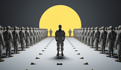 Marching army of men in uniform