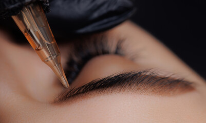 Procedure Permanent makeup tattoo for eyebrows in beauty salon