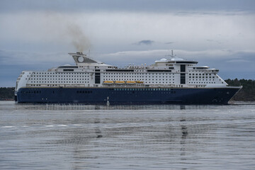 Color passenger freighter roll on roll off ro-ro pax cruise ferry Fantasy Magic in port of Oslo,...